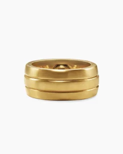 Nesting Band Ring 18K Yellow Gold with Center Black Diamond, 10mm