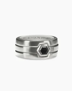 Nesting Band Ring Platinum with Center Black Diamond, 10mm