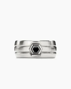 Nesting Band Ring Platinum with Center Black Diamond, 10mm