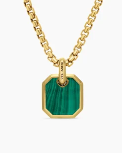 Octagonal Amulet 18K Yellow Gold with Malachite, 15mm
