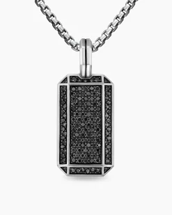 Octagonal Tag Sterling Silver with Black Diamonds, 27mm