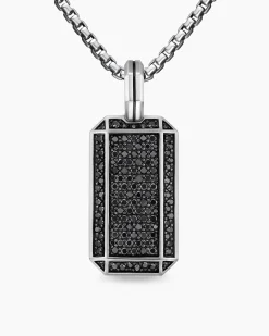 Octagonal Tag Sterling Silver with Black Diamonds, 27mm