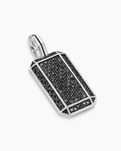 Octagonal Tag Sterling Silver with Black Diamonds, 27mm