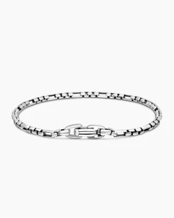 Open Station Box Chain Bracelet Sterling Silver, 3mm