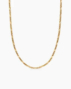 Open Station Box Chain Necklace 18K Yellow Gold, 3mm