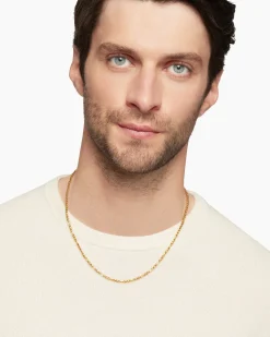 Open Station Box Chain Necklace 18K Yellow Gold, 3mm