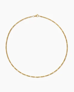 Open Station Box Chain Necklace 18K Yellow Gold, 3mm