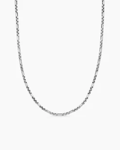 Open Station Box Chain Necklace Sterling Silver, 3mm