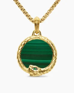 Ouroboros Amulet 18K Yellow Gold with Malachite and Emerald, 25mm