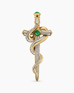 Ouroboros Brooch 18K Yellow Gold with Emeralds and Diamonds, 78mm