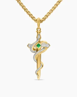 Ouroboros Snake Amulet 18K Yellow Gold with Emerald and Diamonds, 48mm