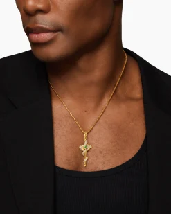 Ouroboros Snake Amulet 18K Yellow Gold with Emerald and Diamonds, 48mm