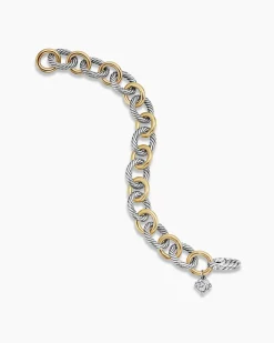 Oval Link Chain Bracelet Sterling Silver with 18K Yellow Gold, 12mm