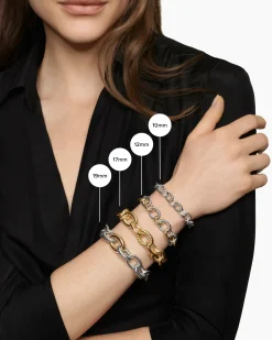 Oval Link Chain Bracelet Sterling Silver with 18K Yellow Gold, 12mm