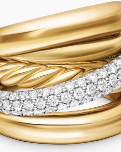 Pavé Crossover Five Row Ring 18K Yellow Gold with Diamonds, 17.7mm