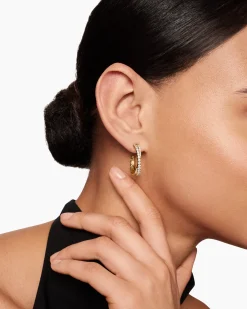 Pavé Crossover Hoop Earrings 18K Yellow Gold with Diamonds, 24mm