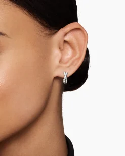 Pavé Crossover Hoop Earrings 18K White Gold with Diamonds, 12mm