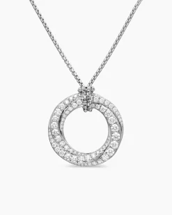 Pavé Crossover Pendant Necklace 18K White Gold with Diamonds, 21mm