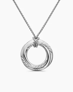 Pavé Crossover Pendant Necklace 18K White Gold with Diamonds, 21mm
