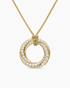 Pavé Crossover Pendant Necklace 18K Yellow Gold with Diamonds, 21mm