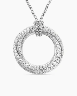 Pavé Crossover Pendant Necklace 18K White Gold with Diamonds, 30mm