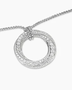 Pavé Crossover Pendant Necklace 18K White Gold with Diamonds, 30mm