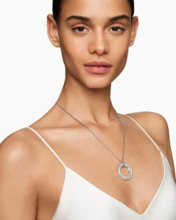Pavé Crossover Pendant Necklace 18K White Gold with Diamonds, 30mm
