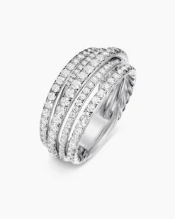 Pavé Crossover Ring 18K White Gold with Diamonds, 11mm