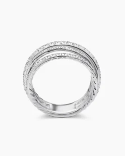 Pavé Crossover Ring 18K White Gold with Diamonds, 11mm