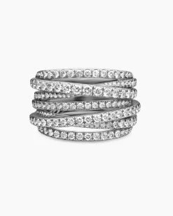Pavé Crossover Ring 18K White Gold with Diamonds, 16mm