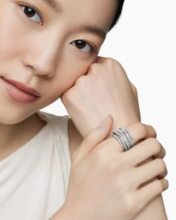 Pavé Crossover Ring 18K White Gold with Diamonds, 16mm