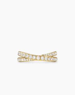 Pavé Crossover Ring 18K Yellow Gold with Diamonds, 6mm