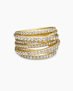 Pavé Crossover Ring 18K Yellow Gold with Diamonds, 16mm