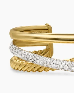 Pavé Crossover Three Row Cuff Bracelet 18K Yellow Gold with Diamonds, 20mm
