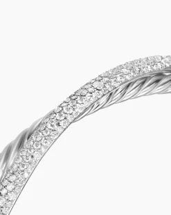 Pavé Crossover Two Row Cuff Bracelet Sterling Silver with Diamonds, 10.7mm