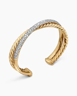 Pavé Crossover Two Row Cuff Bracelet 18K Yellow Gold with Diamonds, 10.7mm