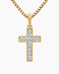 Pavé Cross Pendant 18K Yellow Gold with Diamonds, 28mm