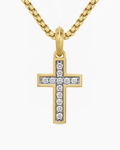 Pavé Cross Pendant 18K Yellow Gold with Diamonds, 23mm