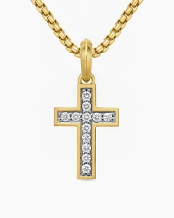 Pavé Cross Pendant 18K Yellow Gold with Diamonds, 23mm