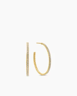 Pavé Hoop Earrings 18K Yellow Gold with Diamonds, 38mm