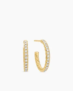 Pavé Hoop Earrings 18K Yellow Gold with Diamonds, 19mm