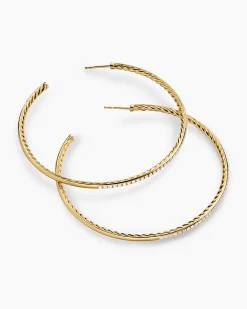 Pavé Hoop Earrings 18K Yellow Gold with Diamonds, 63.5mm