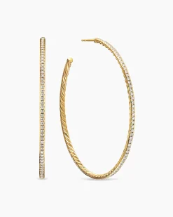 Pavé Hoop Earrings 18K Yellow Gold with Diamonds, 63.5mm