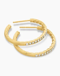 Pavé Hoop Earrings 18K Yellow Gold with Diamonds, 25.4mm