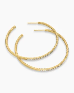 Pavé Hoop Earrings 18K Yellow Gold with Diamonds, 50.3mm