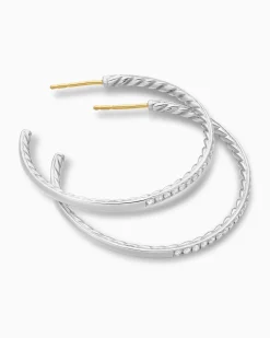 Pavé Hoop Earrings Sterling Silver with Diamonds, 38mm