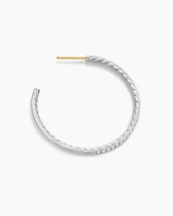 Pavé Hoop Earrings Sterling Silver with Diamonds, 38mm