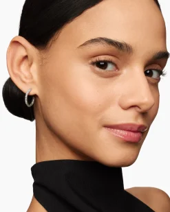 Pavé Hoop Earrings Sterling Silver with Diamonds, 19mm