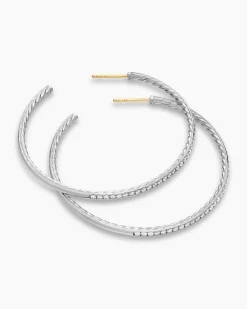 Pavé Hoop Earrings Sterling Silver with Diamonds, 50.3mm