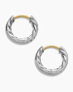 Pavé Huggie Hoop Earrings Sterling Silver with Diamonds, 13mm